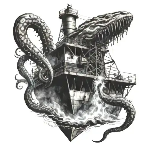 Kraken Attacking Oil Rig
