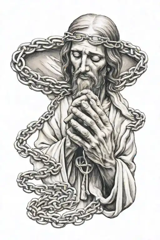Jesus Christ Praying Hands Holding Rosary Wrapped