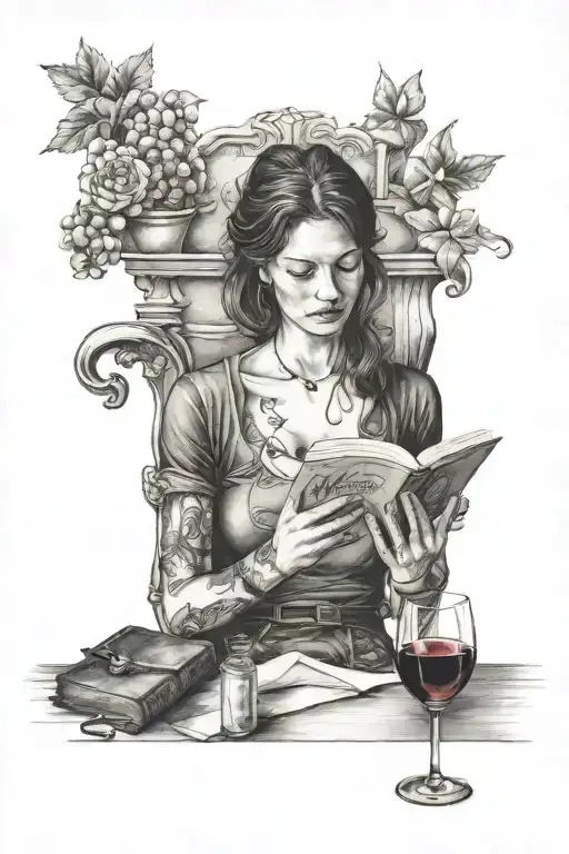 Woman Reading A Book And Drinking A Glass Of Wine