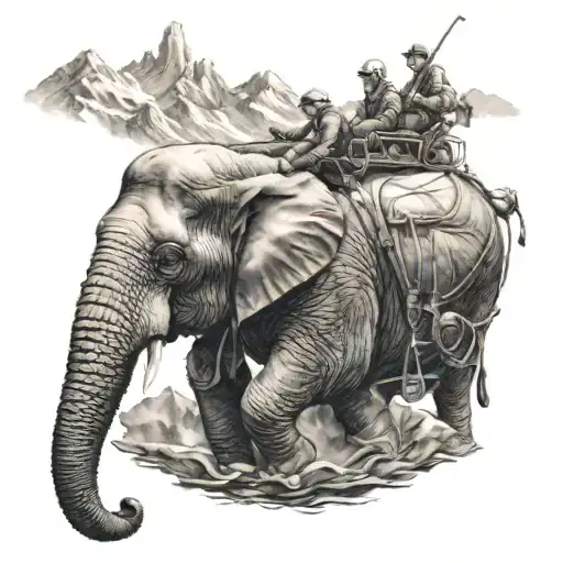 Elephant Dj On Mountain With Skiers Riding Up A Chair