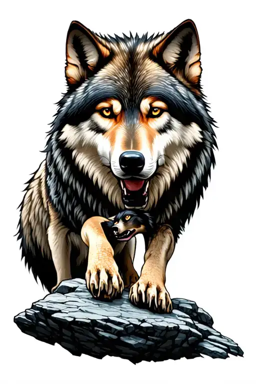 Wolf And Brother On A Mountain Rocks Forming The Shape