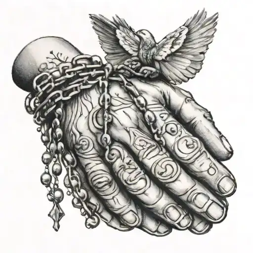 Praying Hands Holding Rosary Wrapped