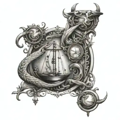 Libra And Pisces Zodiac Symbol Intertwined