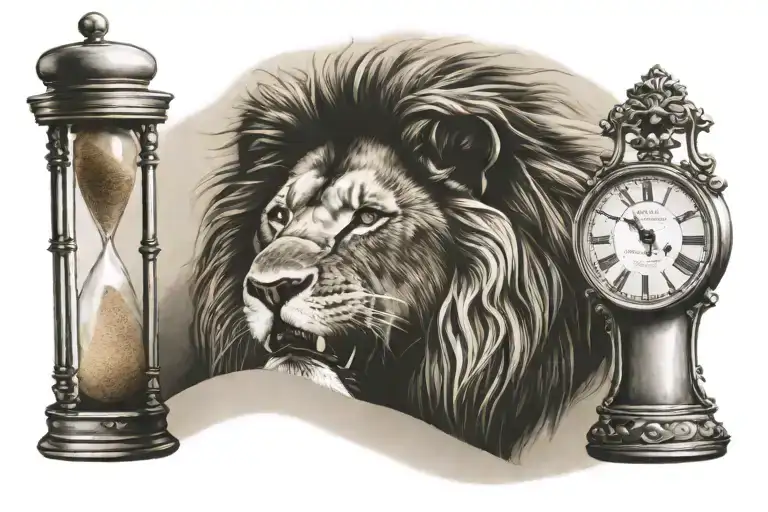 Lion And Hour Glass With Sand
