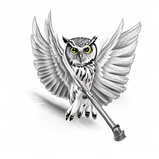 Owl With Open Wings With An Object In Its Claws