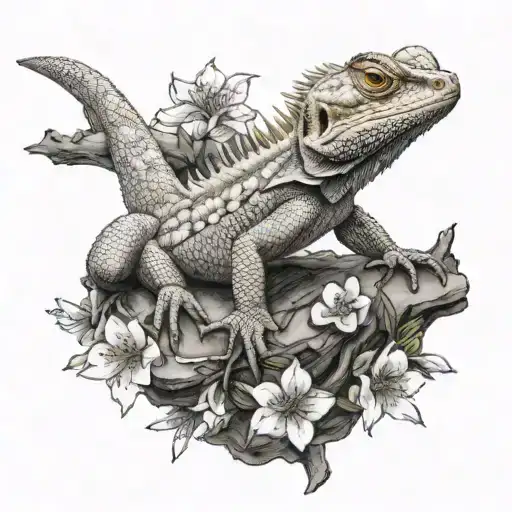 Bearded Dragon With Cherry Blossoms