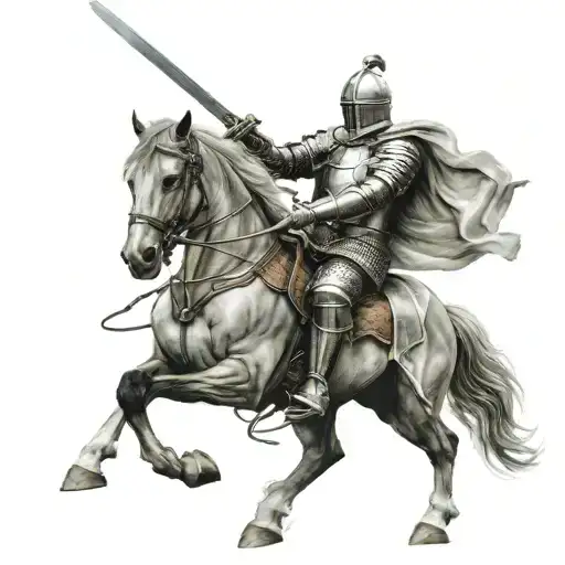 Knight Riding A Horse To Battle With Sheald And Sword