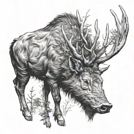 Combination Of Wild Boar And Deer