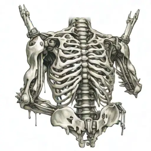 Back Skin Ripped Open And You Can See The Inside Bones But The Bones Are Actually A Robot Skeleton