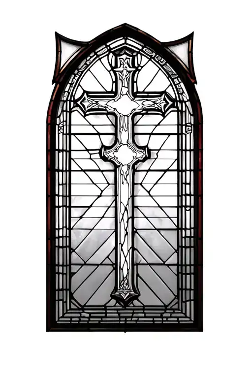Stained Glass Window Cathedral Stained Glass With Cross Only Black And White