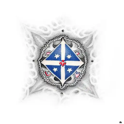 A Dotwork Tattoo Of A Confederate Flag Morphing Into A School Of Fish