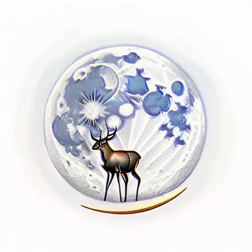 Wild Deer Next To The Moon
