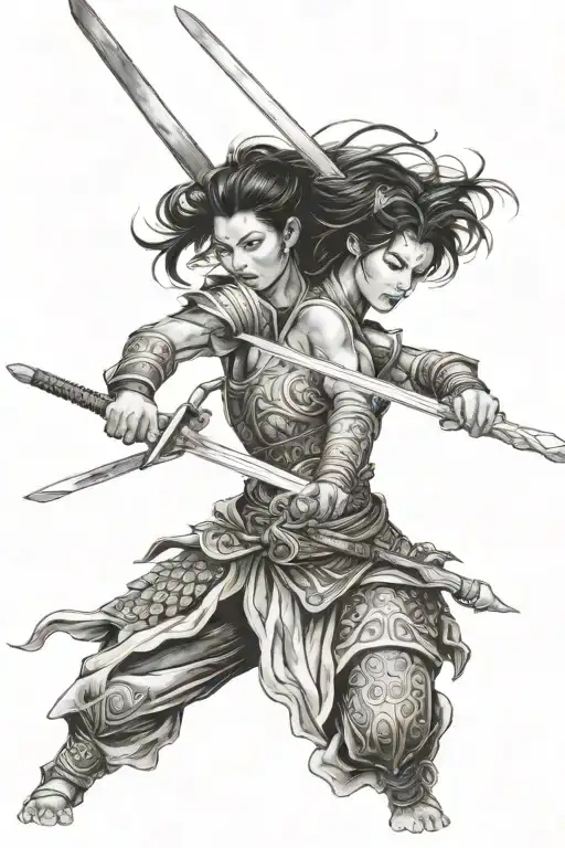 Asian Woman Warrior Wielding A Sword