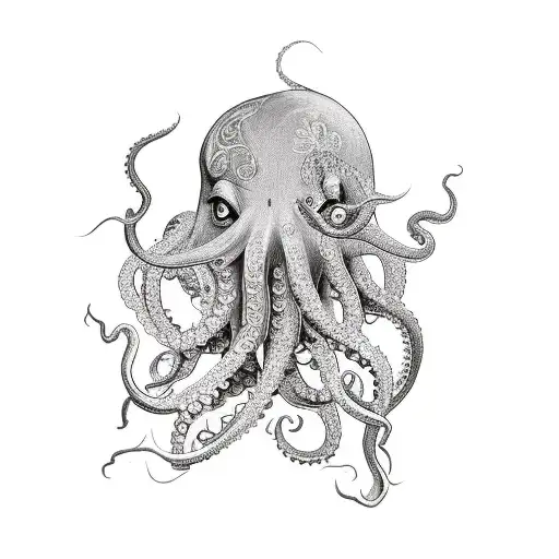 A Tattoo Featuring A Sinister Octopus Surrounded By Gothic Symbols