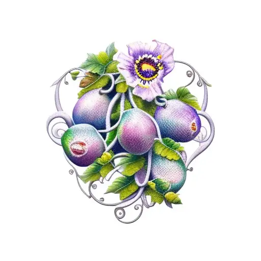 Passion Fruit And Vine With The Flowers In Color For Arm