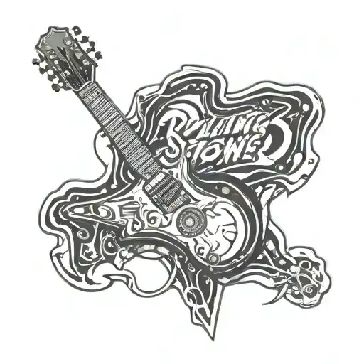 The Rollings Stones Rock Band Logo Incorporating Elements Electric Guitar Lightning