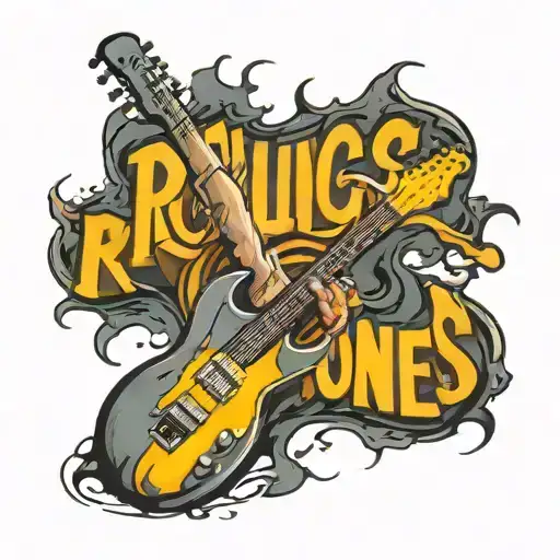 The Rollings Stones Rock Band Logo Incorporating Elements Electric Guitar Lightning