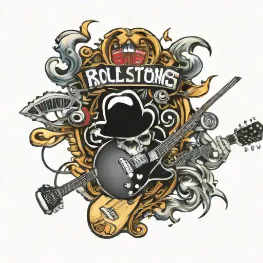 The Rollings Stones Rock Band Logo Incorporating Elements Electric Guitar L
