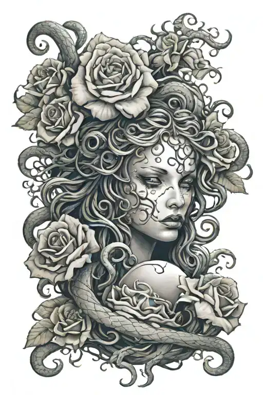 Blind Medusa Head Surrounded By Snakes And Roses Sleeve