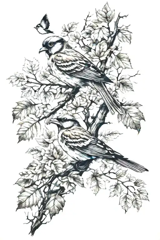 Fall Leaves And Trees And Beautiful Birds Full Arm Sleeve