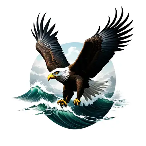 Eagle With A Ocean Waves Crashing In The Background