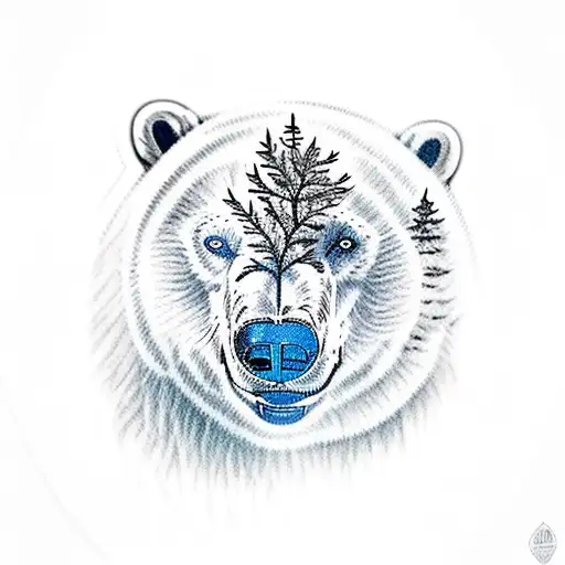 Polar Bear With 72 Trees And Blue Bird