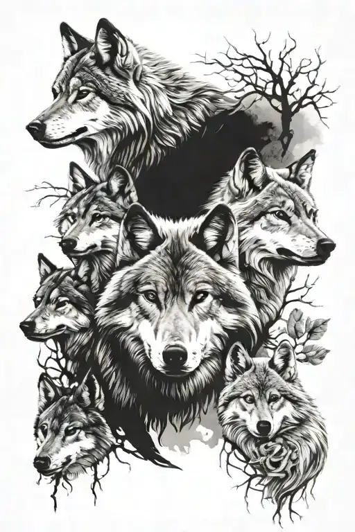 Wolf Family With 4 Members