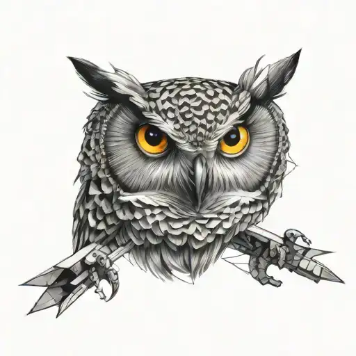 Owl Preparing To Fly With Geometric Background