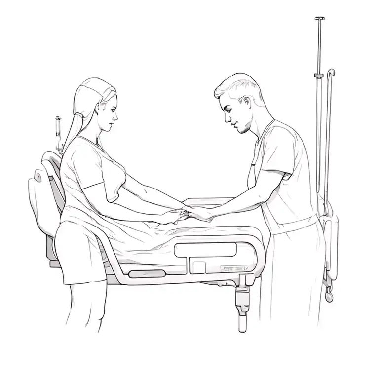 A Couple Holding Hands In A Hospital Bed