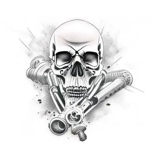 Cyberpunk Skull With Smoke Tattoo And Guns