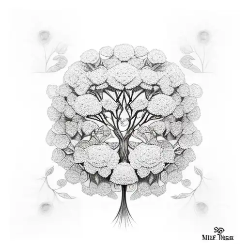 M Tree Of Life Surrounded By Hydrangeas And Lotus Flowers