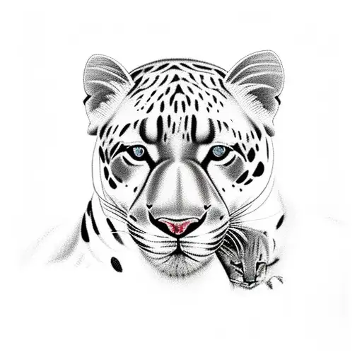 Mother Panther With 2 Male Cubs In An Acacia Tree On The African Savannah