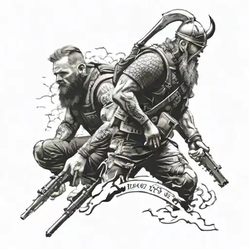 Russian Special Forces Soldier And Viking In Section On Background War