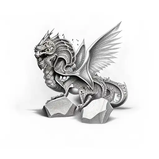 Draw A Fantasy-style Rock On Which Books Are Lying In Different Places