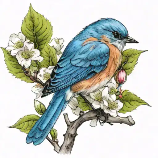 Eastern Blue Bird Sitting On Dogwood Branch Representing