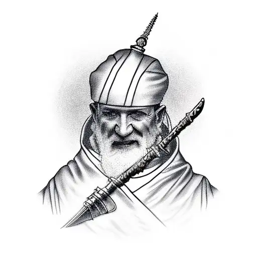 A Priest With A Staff And A Sword