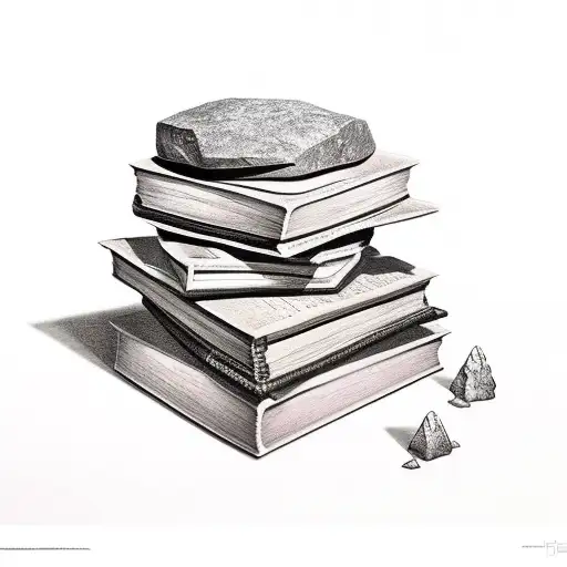 Draw A Fantasy-style Rock On Which Books Are Lying In Different Places