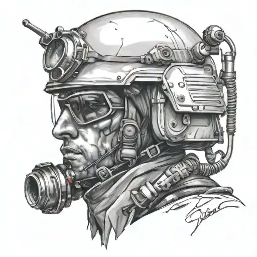 Bust Of David In A Military Helmet And A Night Vision Device On His Head