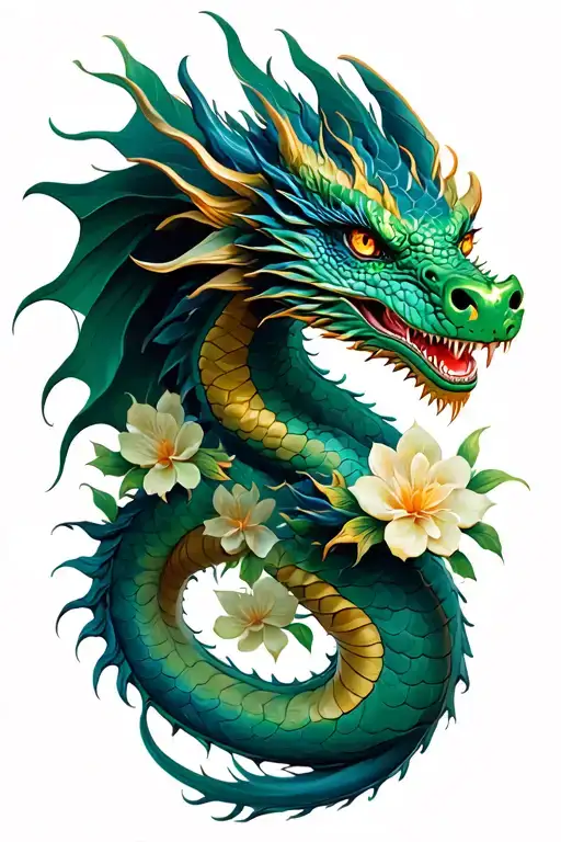 Dragon With Green Flowers Blooming
