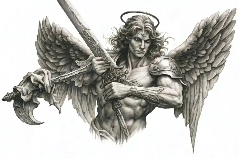 Angel Holding A Sword Surrounded