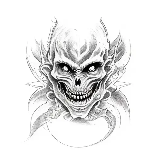 A Sketch-style Tattoo Of A Wanderer Exploring A Demonic Forest