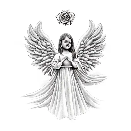 Angel With Rose And Family