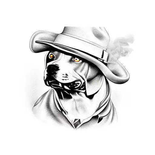 Pit Bull Smoking Cigar With Hat On