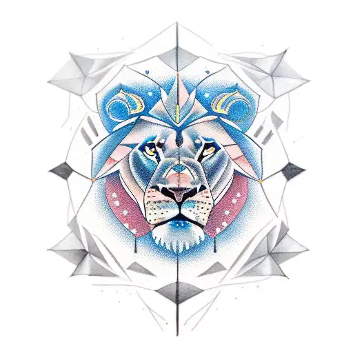 North Star And Male Lion Face And Astrology Constellation