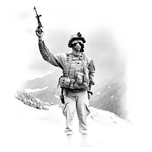 Army Soldier Holding A Falcon On The Mountain Velebit