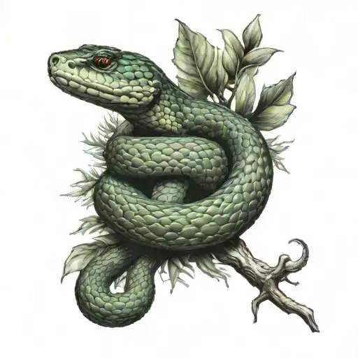 Snake Atheris With Tree Growing