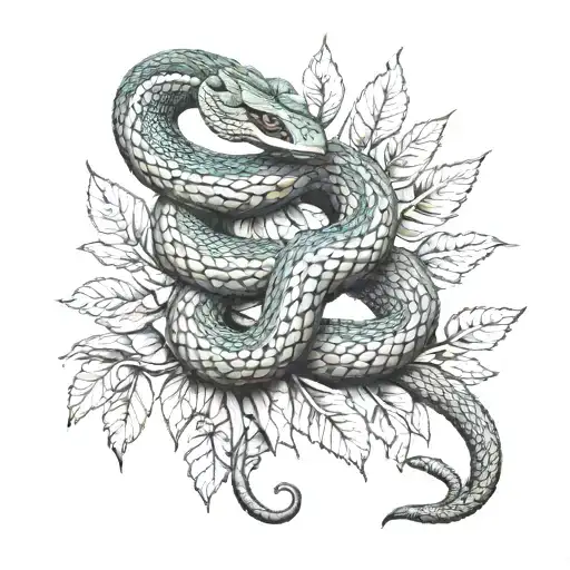 Snake Atheris Hispida With Tree Growing