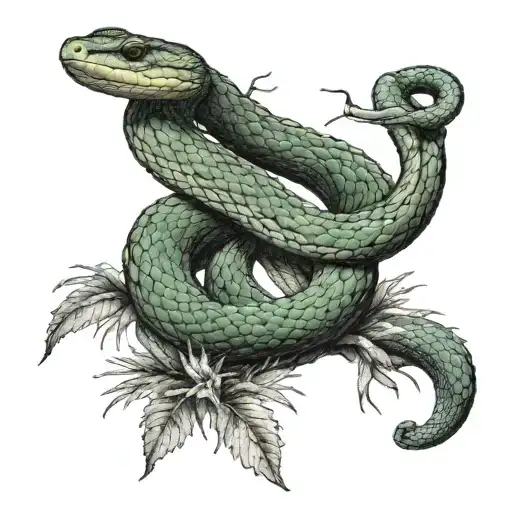 Snake Atheris Hispida With Tree Growing