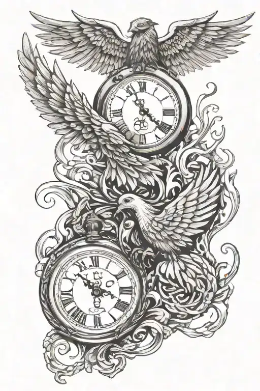 Pocket Watch And Phoenix Rising From The Ashes
