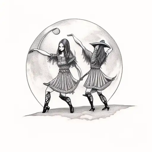 Simple Dancing Witches With Moon